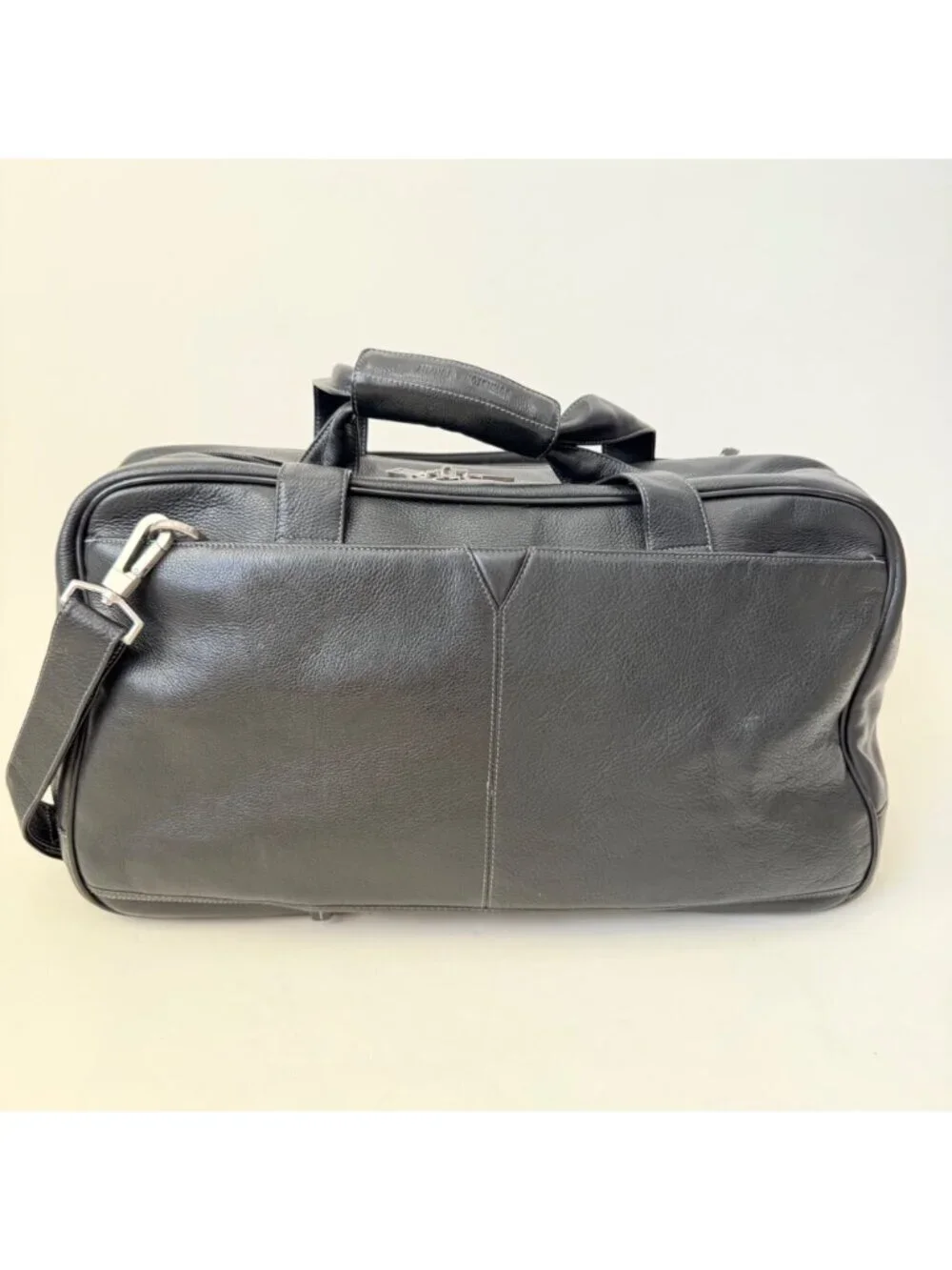 Johnston & Murphy Black Leather Duffel Bag Weekender Travel Carry-On Cabin Bag